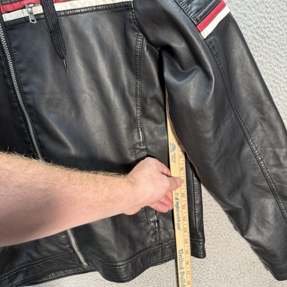 Hard Edge Jacket Adult XL Black Faux Leather Motorcycle Biker Hooded Moto Y2K - Picture 6 of 12